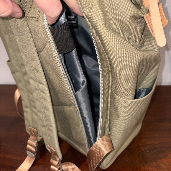 himawari Large Backpack With USB Charging Port - Olive Green - Picture 10 of 11